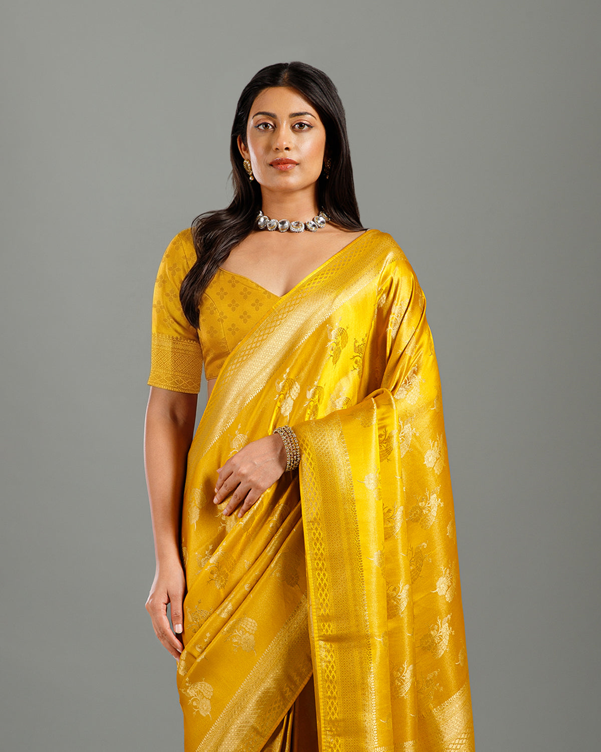 Yellow Tissue Silk Saree with Elegant Weaving Work - House of Surya
