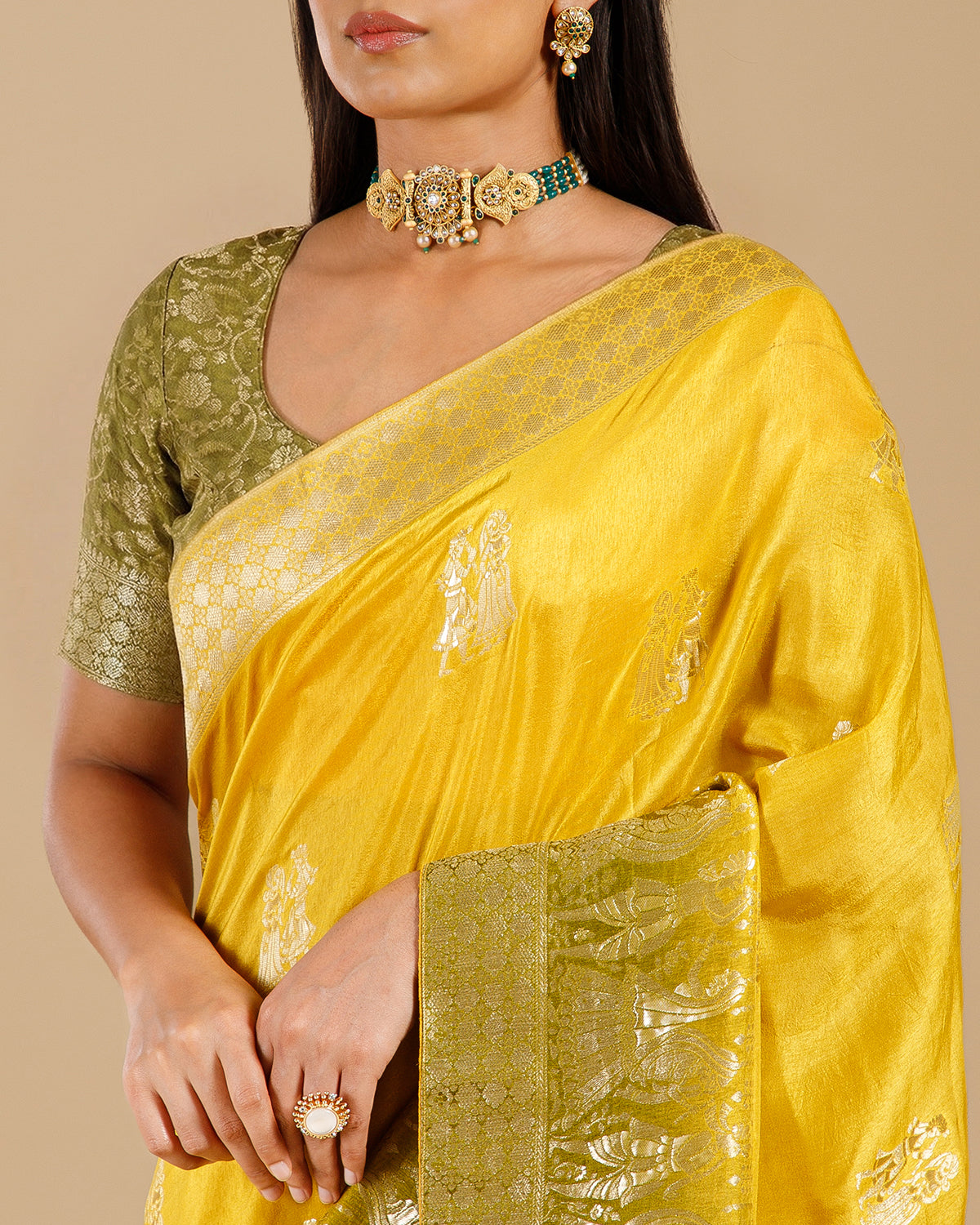 Premium Yellow Dola Silk Saree with Self Weaving Pattern
