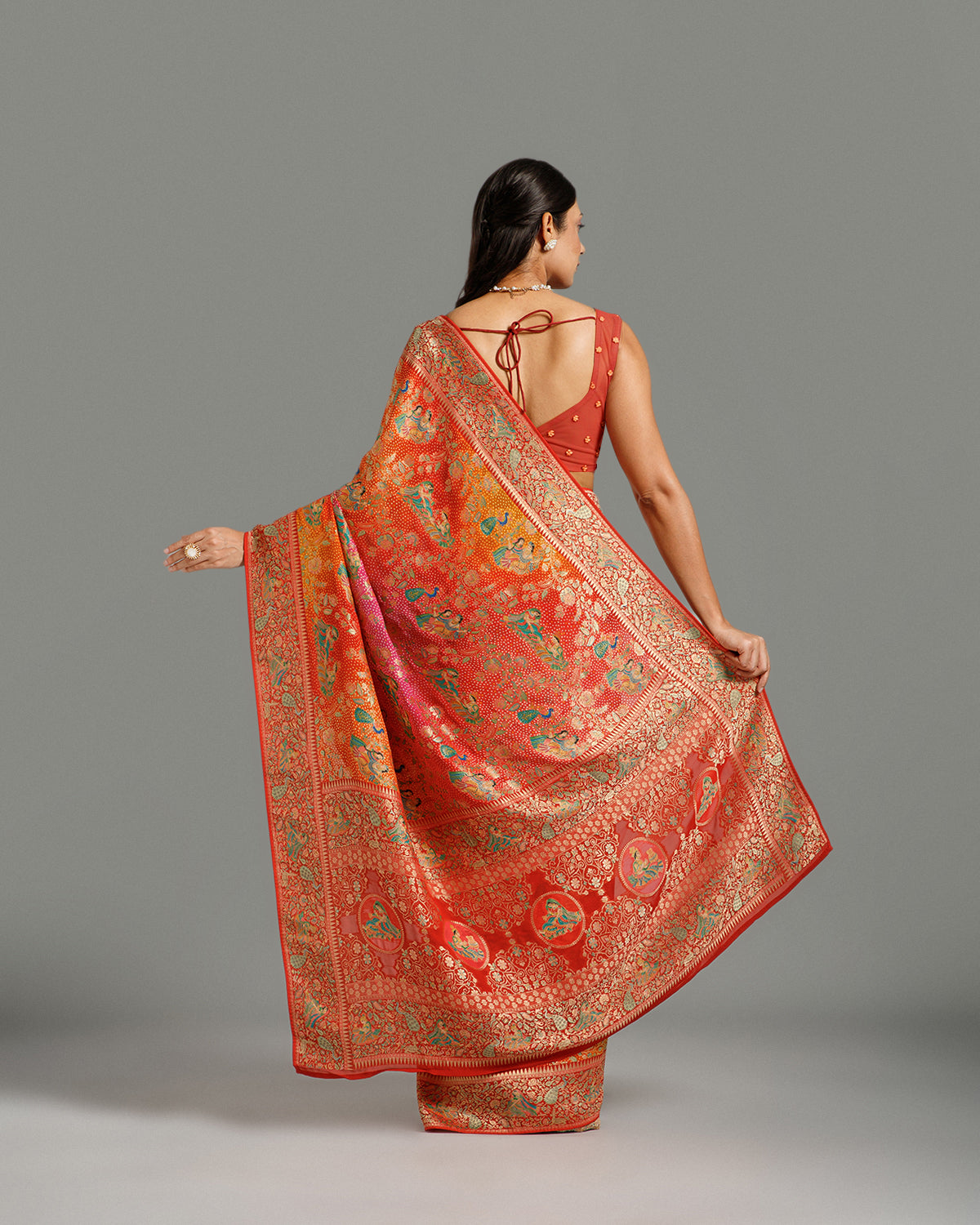 Multi Red Georgette Saree with Khaddi Weaving
