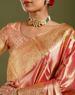 Gajari Tissue Silk Saree with Elegant Self Weaving Design - House of Surya