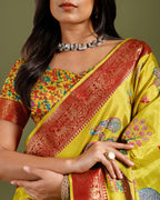 Lemon Yellow Dola Silk Saree with Zari Sequence Work - House of Surya