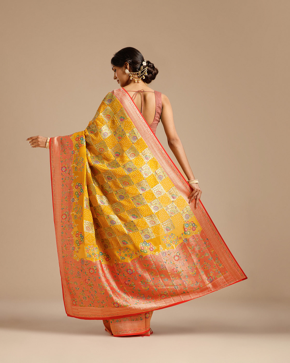 Multi Yellow Georgette Saree with Khaddi Weaving