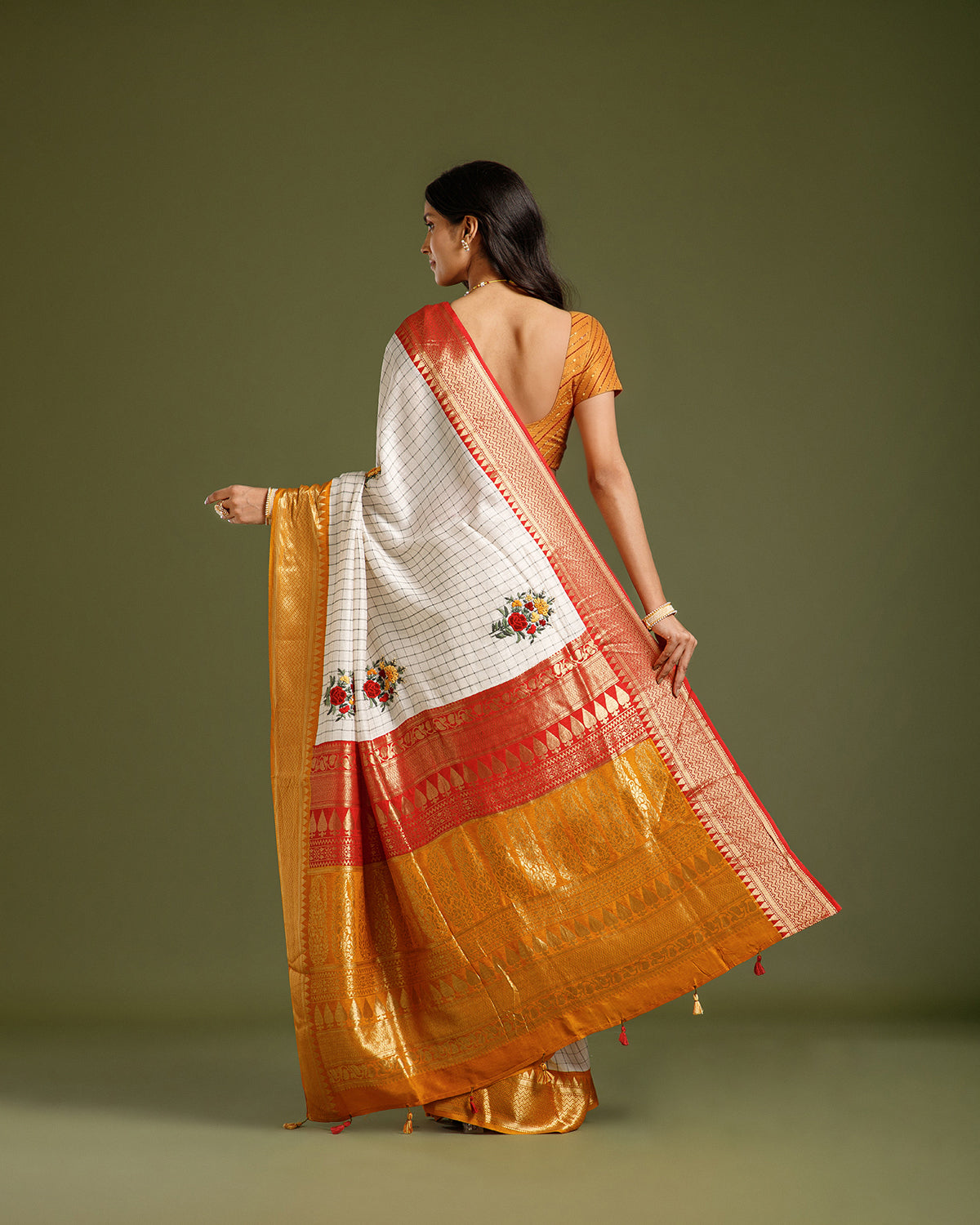 Off White Dola Silk Saree with Resham Work