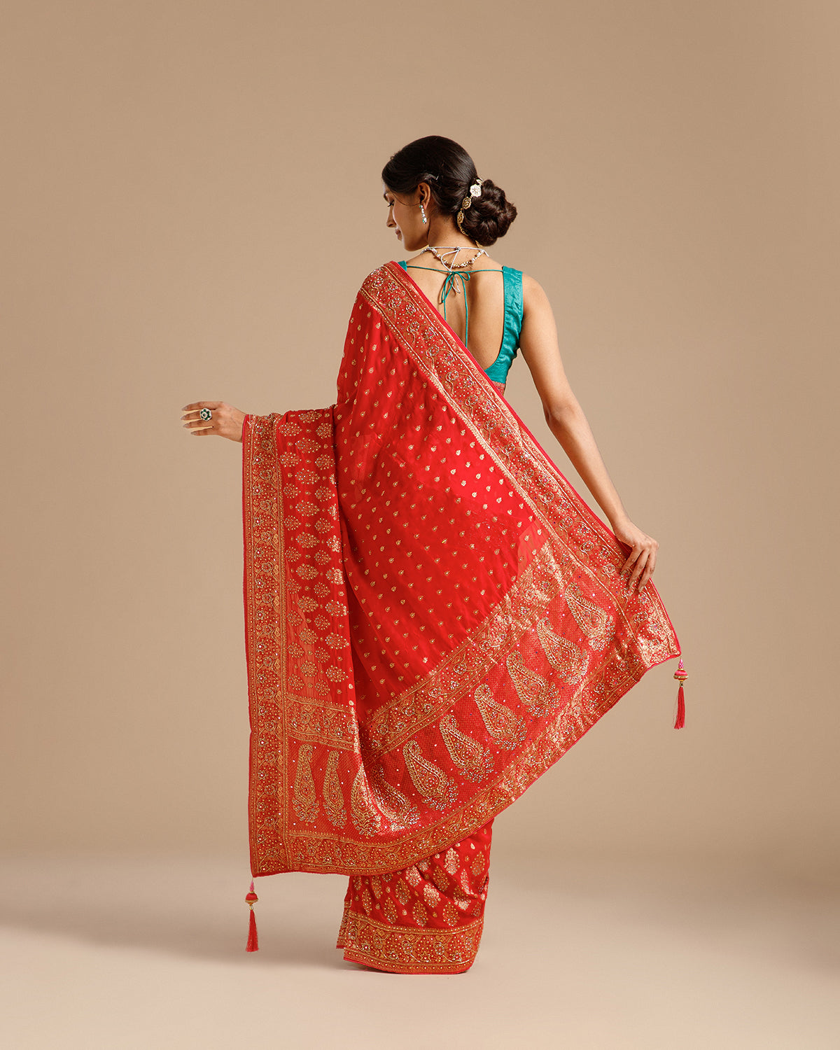 Rani Georgette Saree with Dabka, Nulki & Mirror Work
