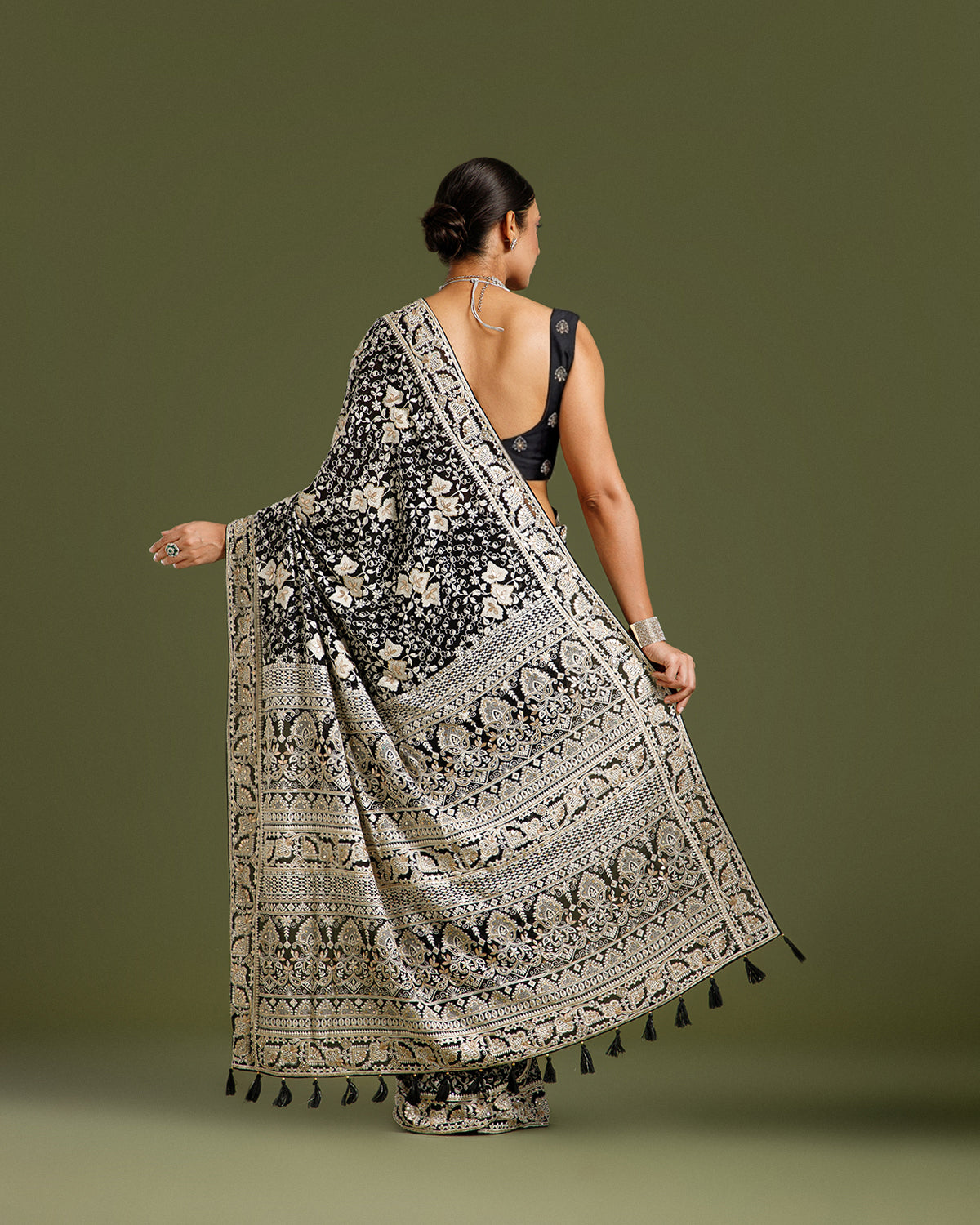 Black Georgette Saree with Sequin, Dabka, Cutdana & Resham Work