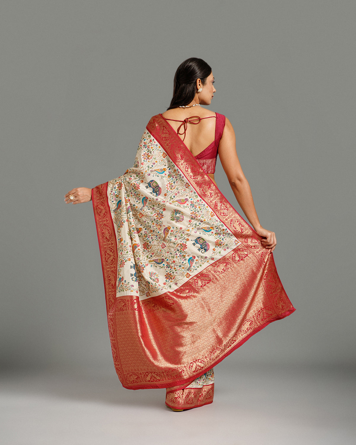 Off White Dola Silk Saree with Zari & Sequin Work