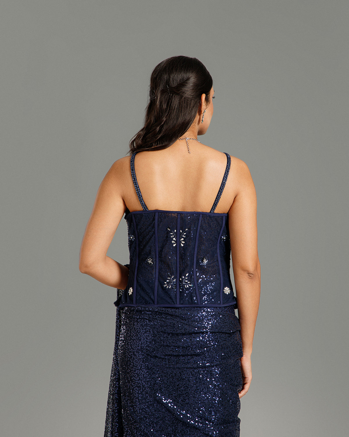 Navy Blue Sandley Saree with Sequin Work