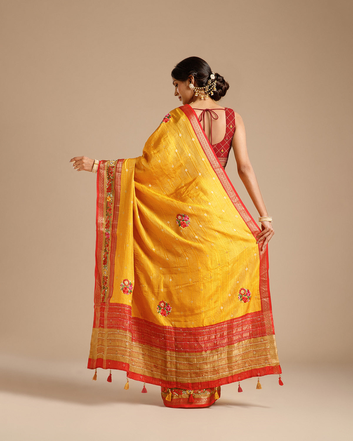 Mustard Dola Silk Saree with Resham Work