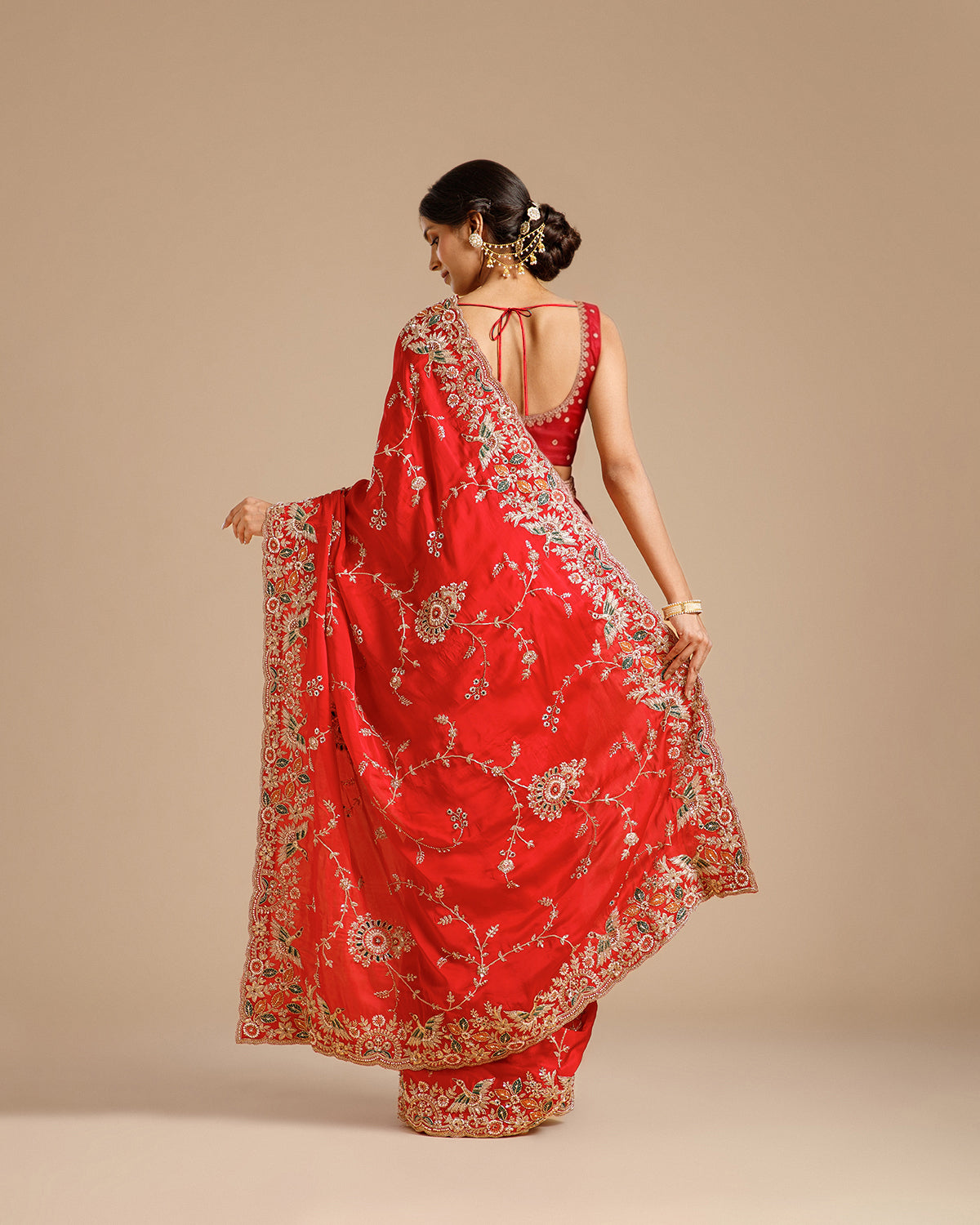 Rani Satin Organza Saree with Beads, Nulki, Sequin, Moti, Resham & Zari Work
