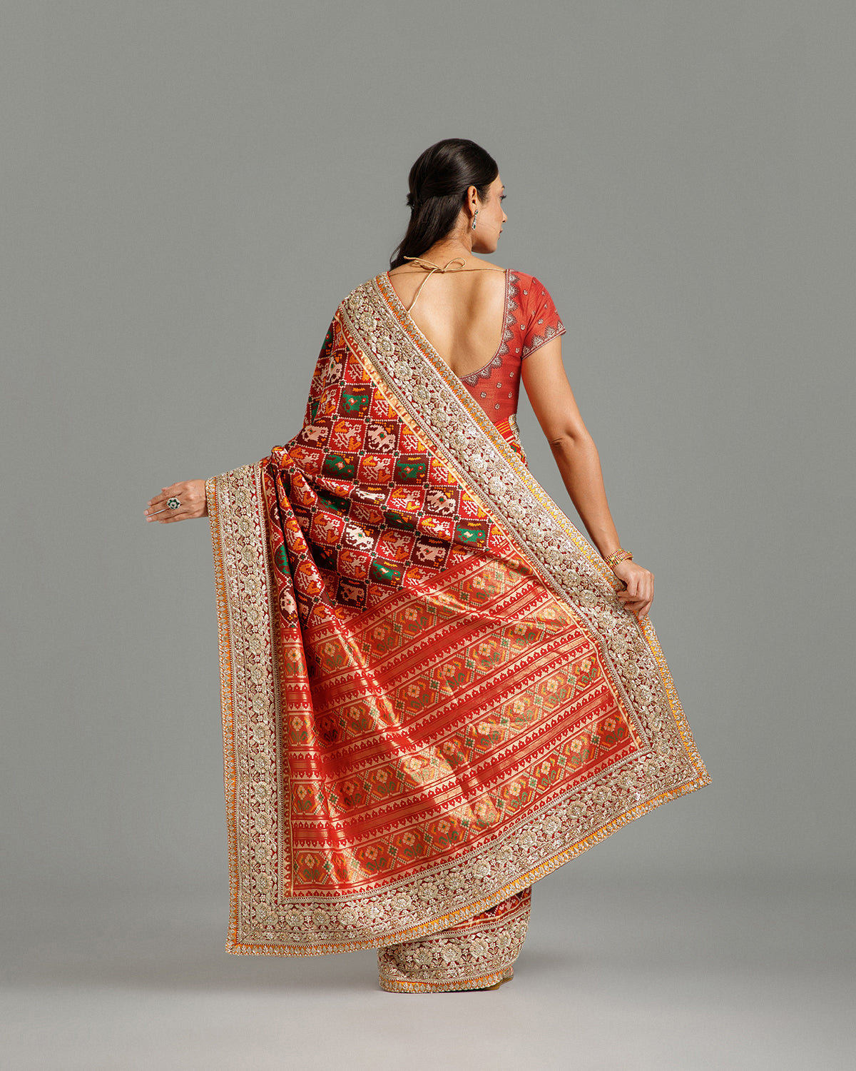 Red Silk Saree with Zardozi, Nulki, Moti & Dori Work