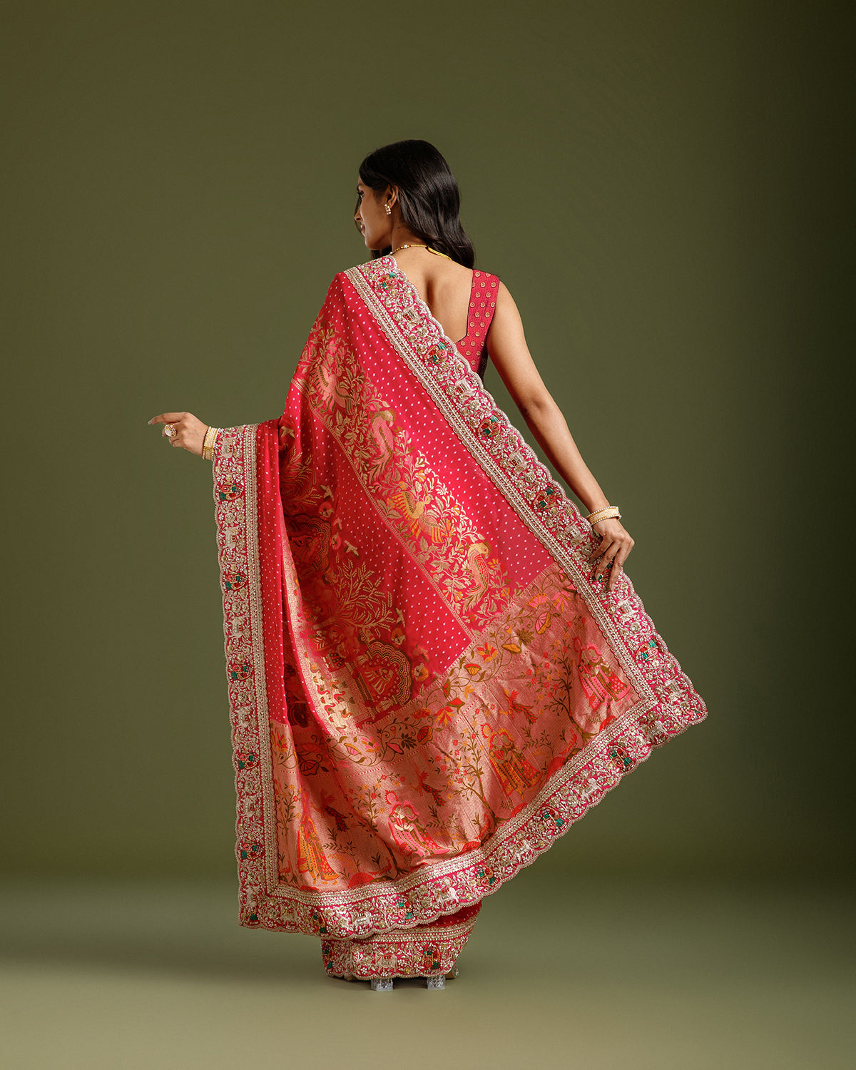 Rani Georgette Saree with Dori, Nulki, Resham, Moti & Meenakari Work