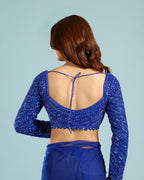 Designer Blue Net Saree with Sequence, Bead & Cutdana (Nulki) Work - House of Surya