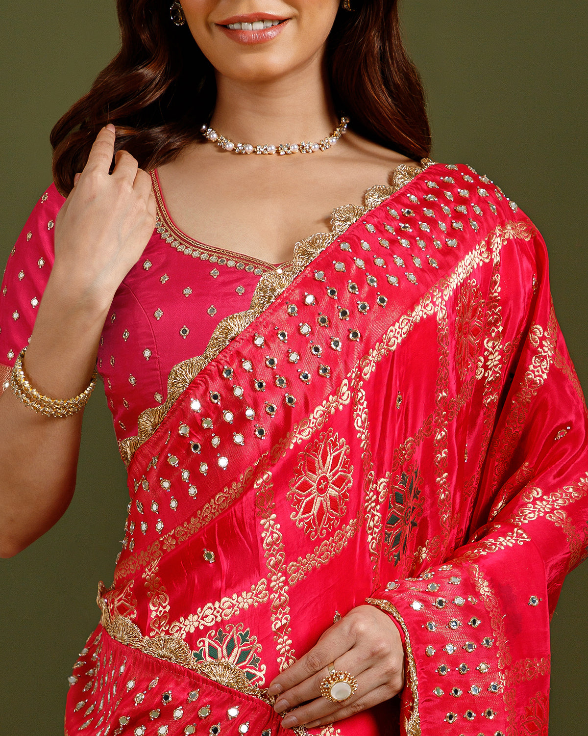 Rani Georgette Saree with Elegant Kundan Work - House of Surya