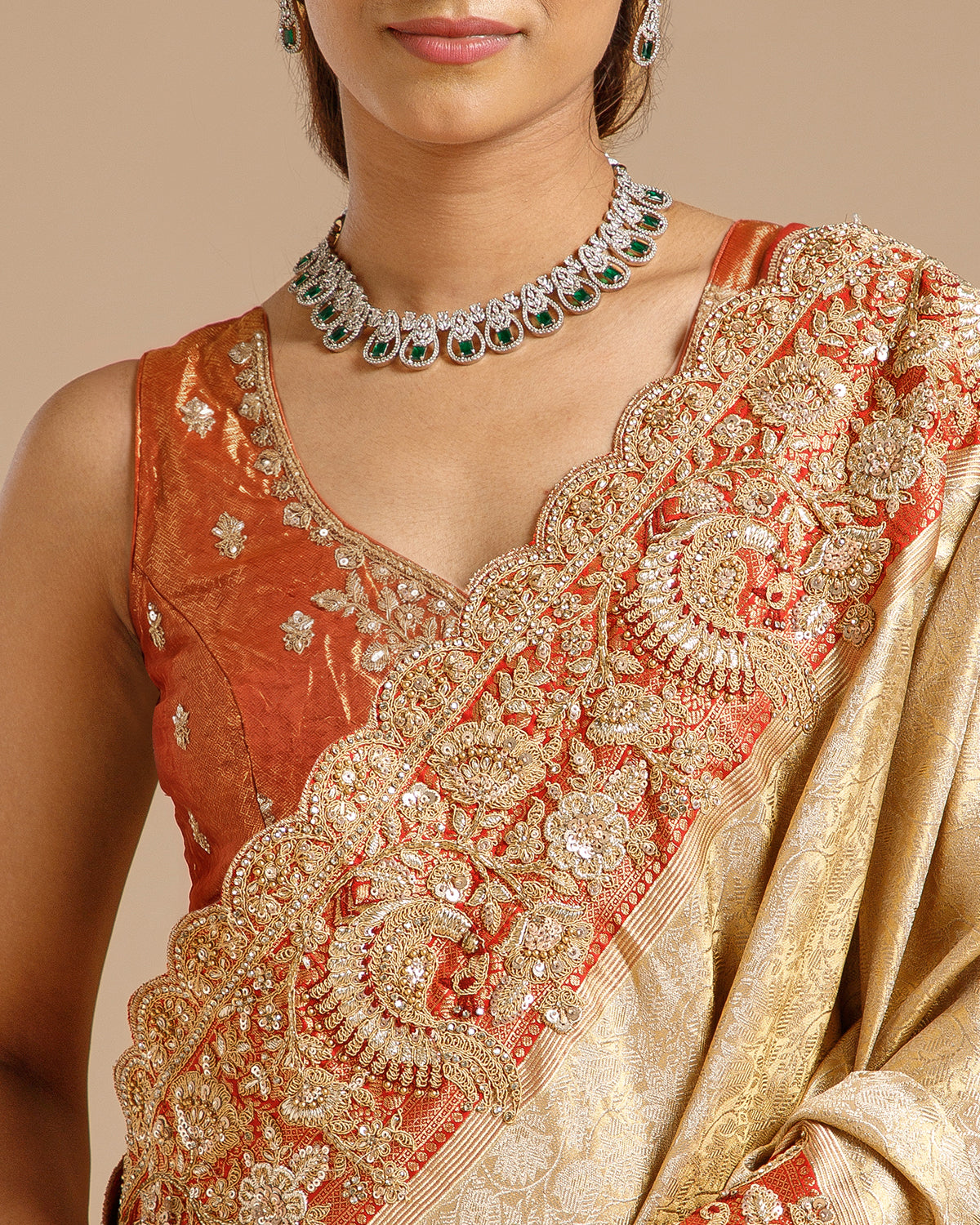 Gold Tissue Silk Saree with Dori, Sequin, Resham & Zari Work