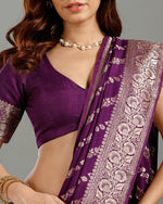 Purple Crepe Silk Saree with Elegant Resham Weave - House of Surya