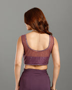 Purple Georgette Drape Saree with Hand Work - House of Surya