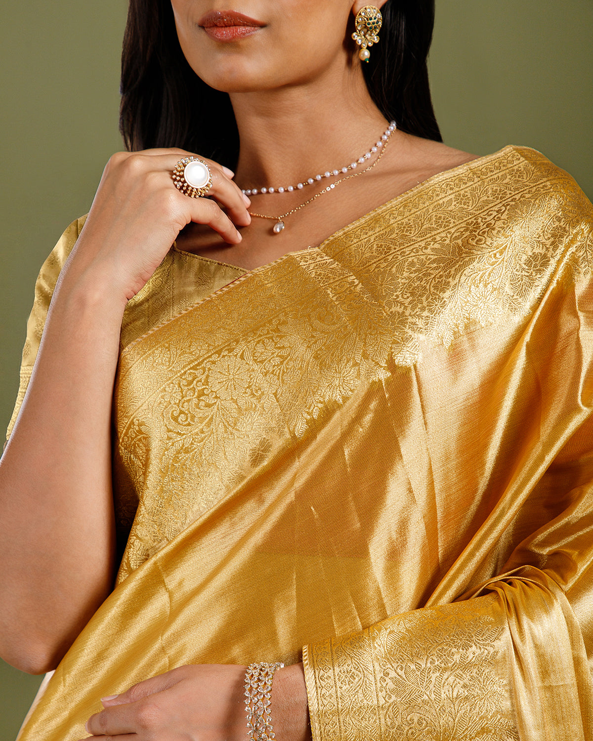 Yellow Tissue Silk Saree with Elegant Self Weaving Design
