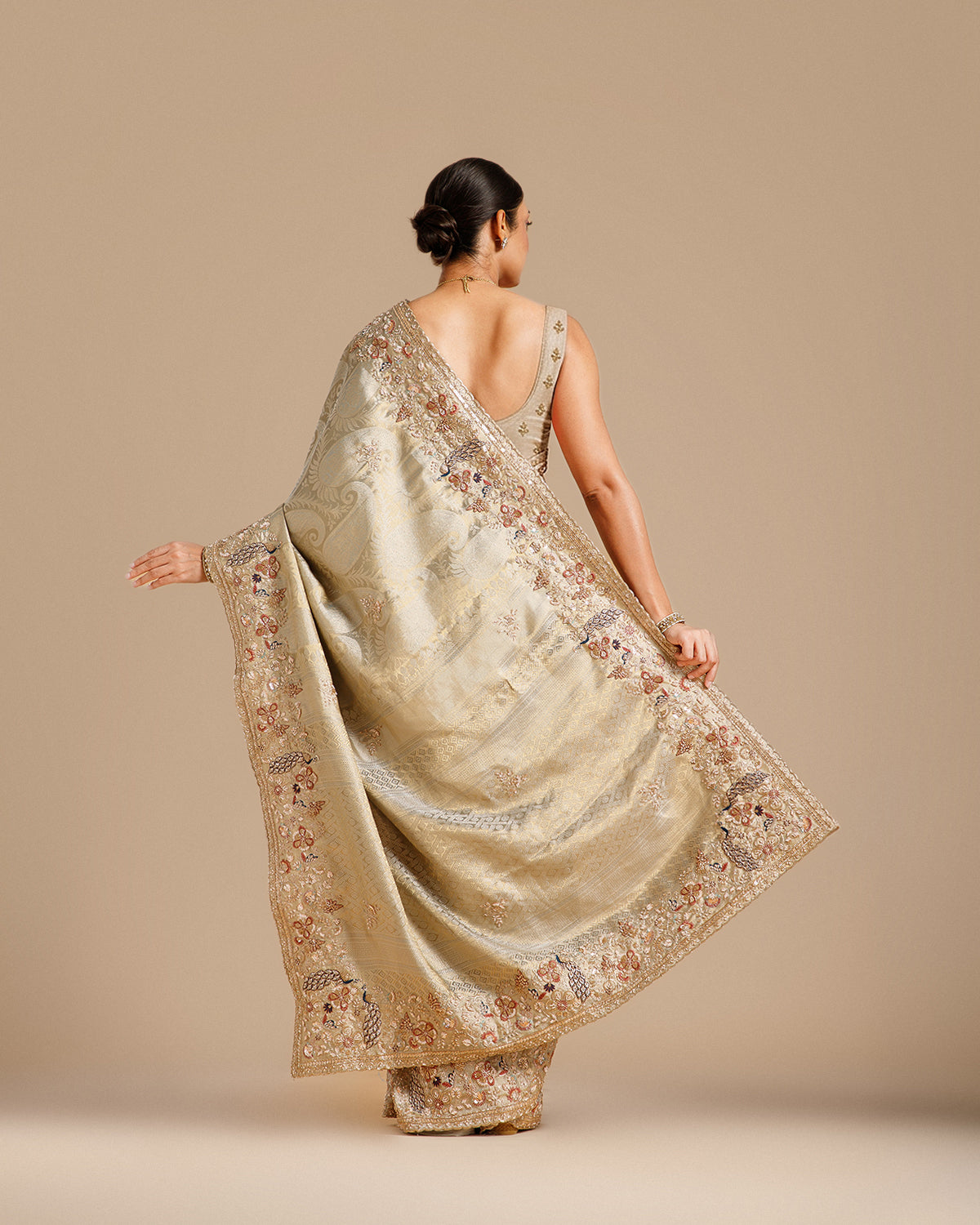 Green Tissue Silk Saree with Resham, Dabka, Nulki & Sequin Work