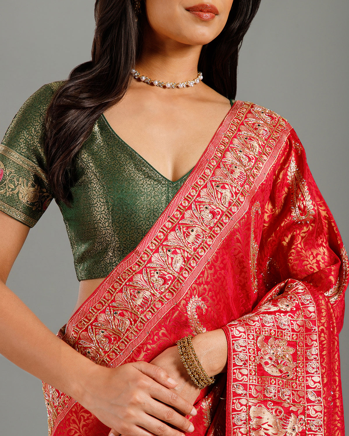 Premium Rani Silk Kanjivaram Saree with Zardozi & Cutdana Work - House of Surya