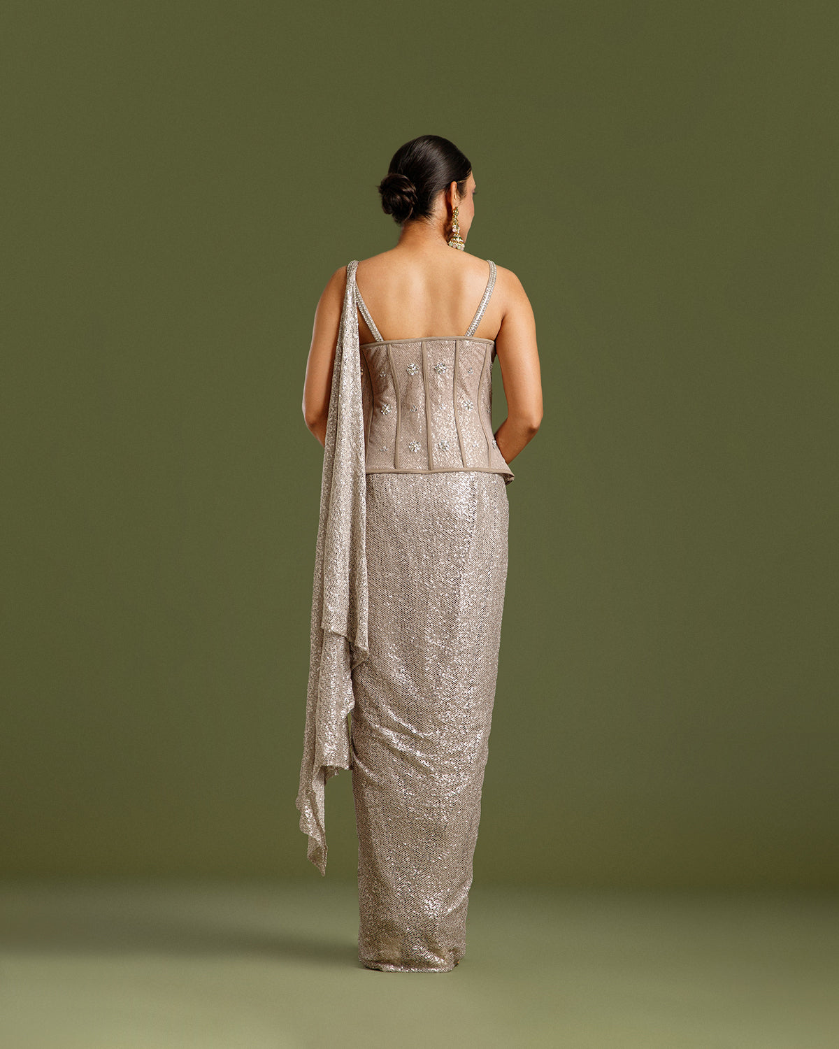 Beige Sandley Saree with Sequin Work