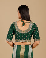 Green Tissue Organza Saree with Kundan & Sequence Work - House of Surya