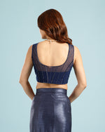 Navy Blue Lycra Drape Saree with Hand Work - House of Surya