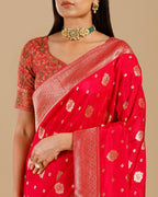 Party Wear Rani Dola Silk Saree with Jamdani Palla & Resham Weaving - House of Surya