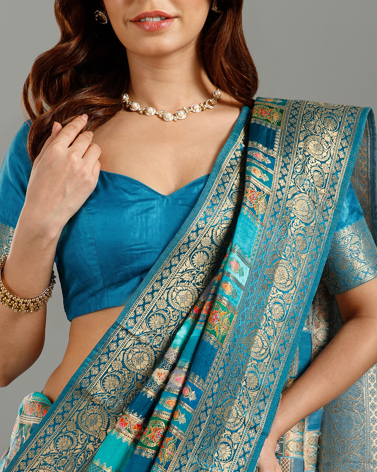 Blue Dola Silk Saree with Elegant Color Weaving - House of Surya