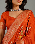 Rust Dola Silk Saree with Intricate Resham Weaving - House of Surya