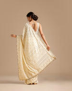 Ivory Georgette Saree with Nulki, Moti, Sequin, Coin & Resham Work - House of Surya