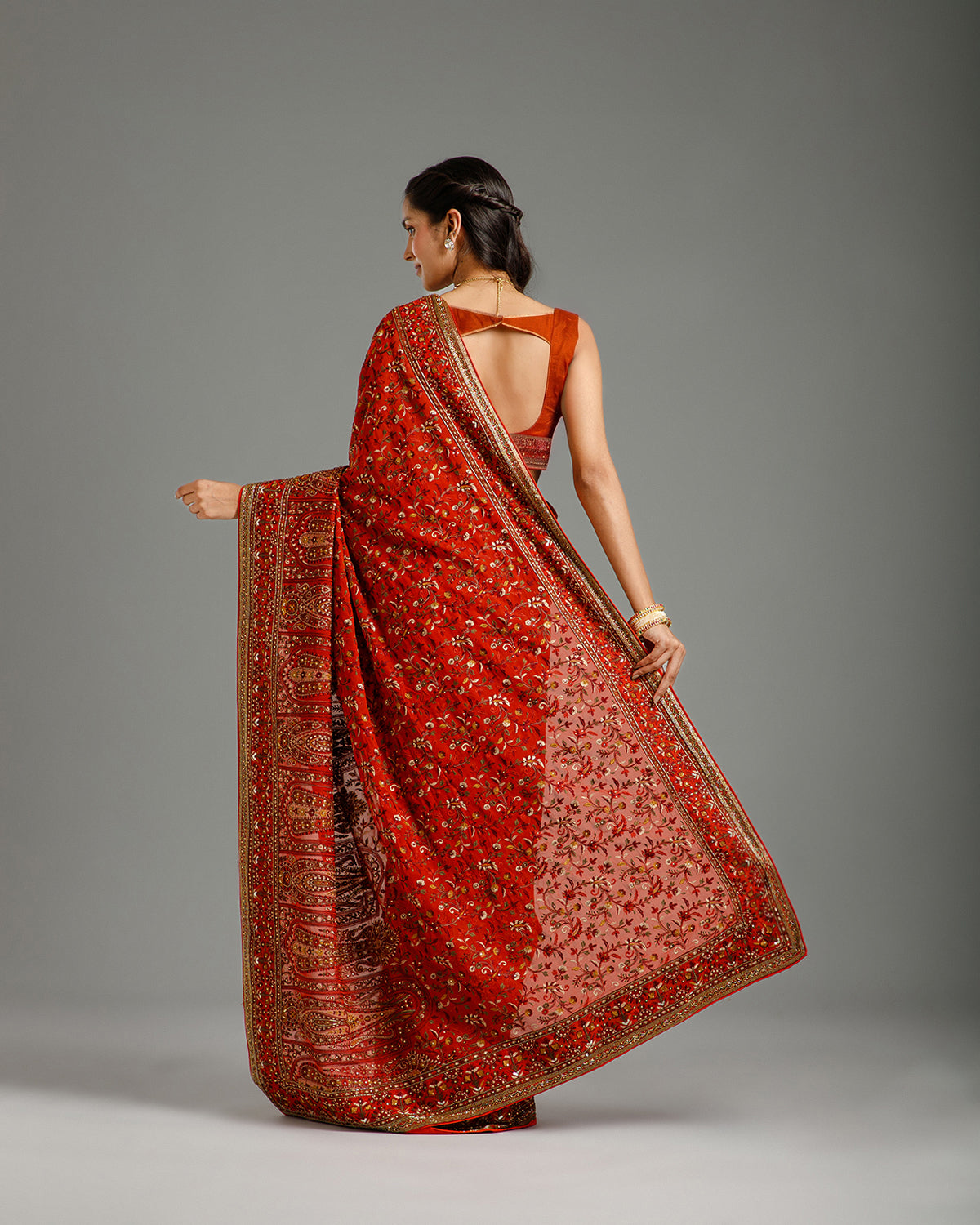 
Rust Georgette Saree with Resham, Nulki & Stone Work
