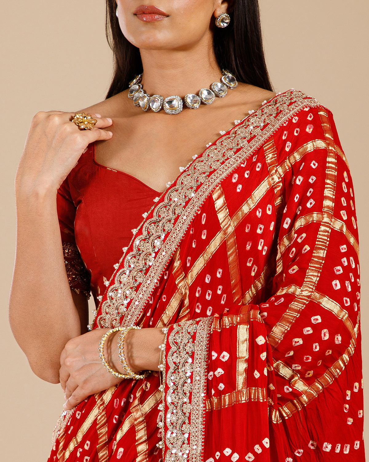 Pink Gajji Silk Saree with Intricate Aari Work - House of Surya