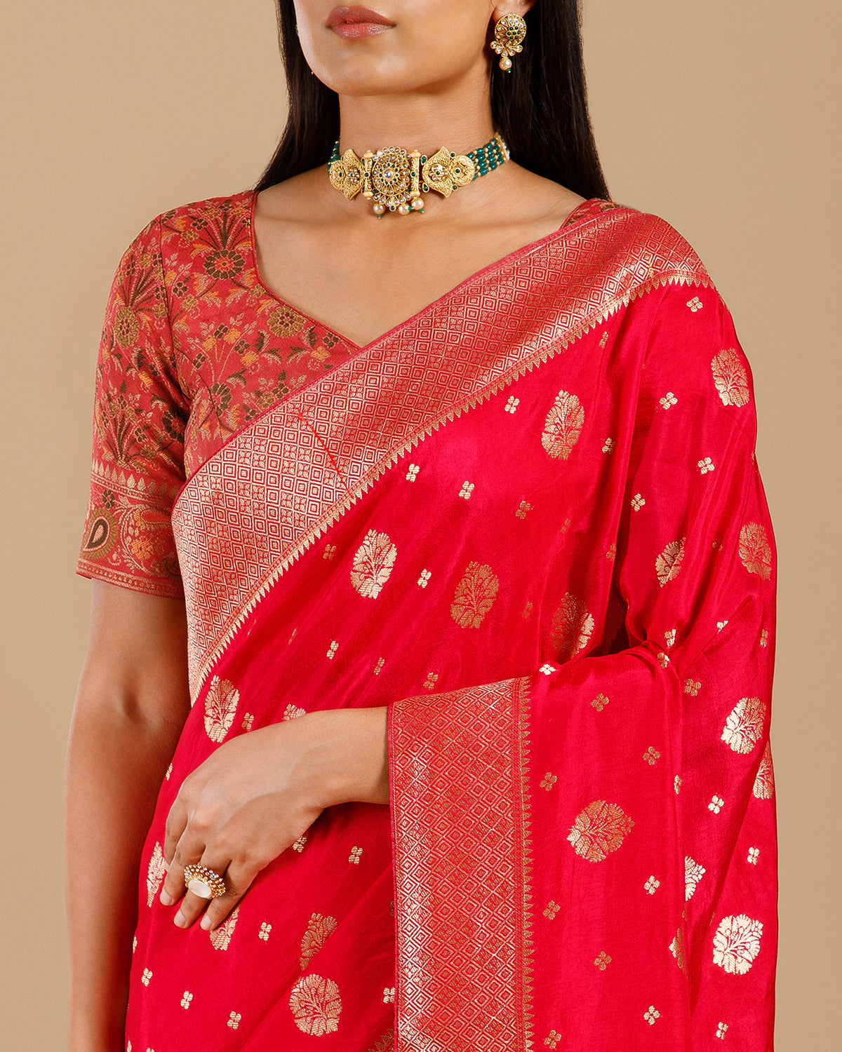 Party Wear Rani Dola Silk Saree with Jamdani Palla & Resham Weaving