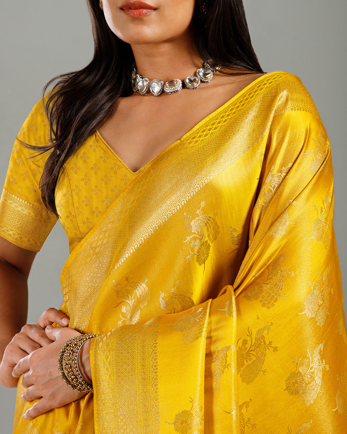 Yellow Tissue Silk Saree with Elegant Weaving Work - House of Surya