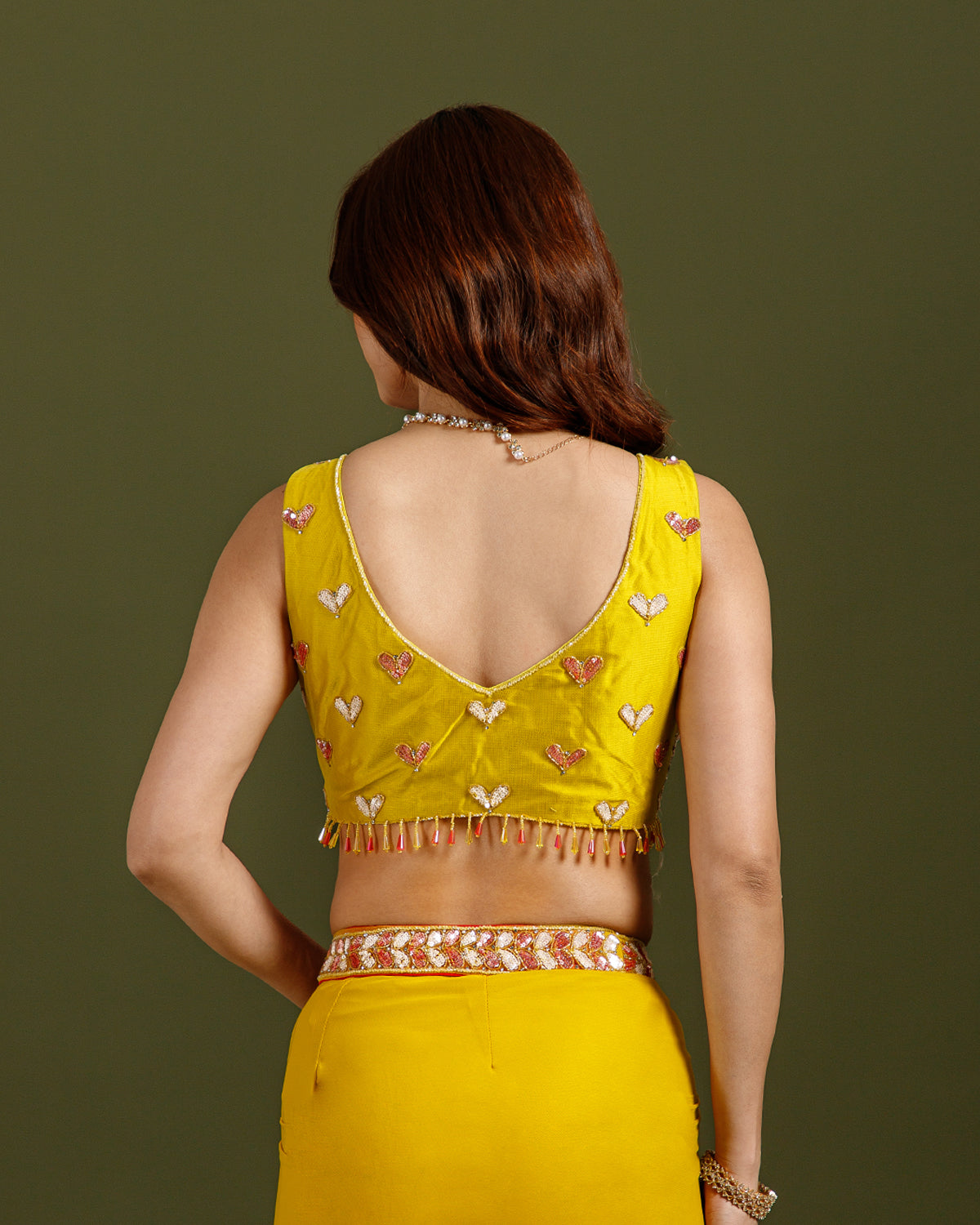 Yellow Lycra Drape Saree with Hand Work - House of Surya