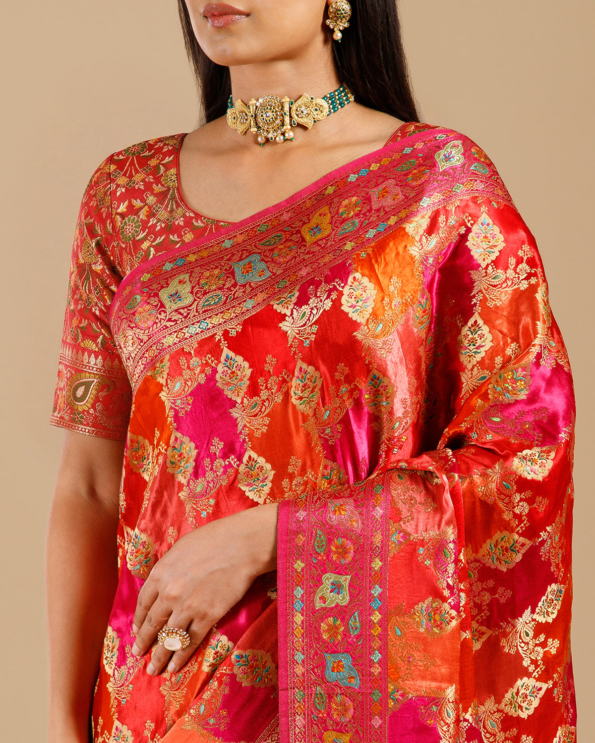 Elegant Rani Pink Saree in Crepe Silk with Weaving Work - House of Surya