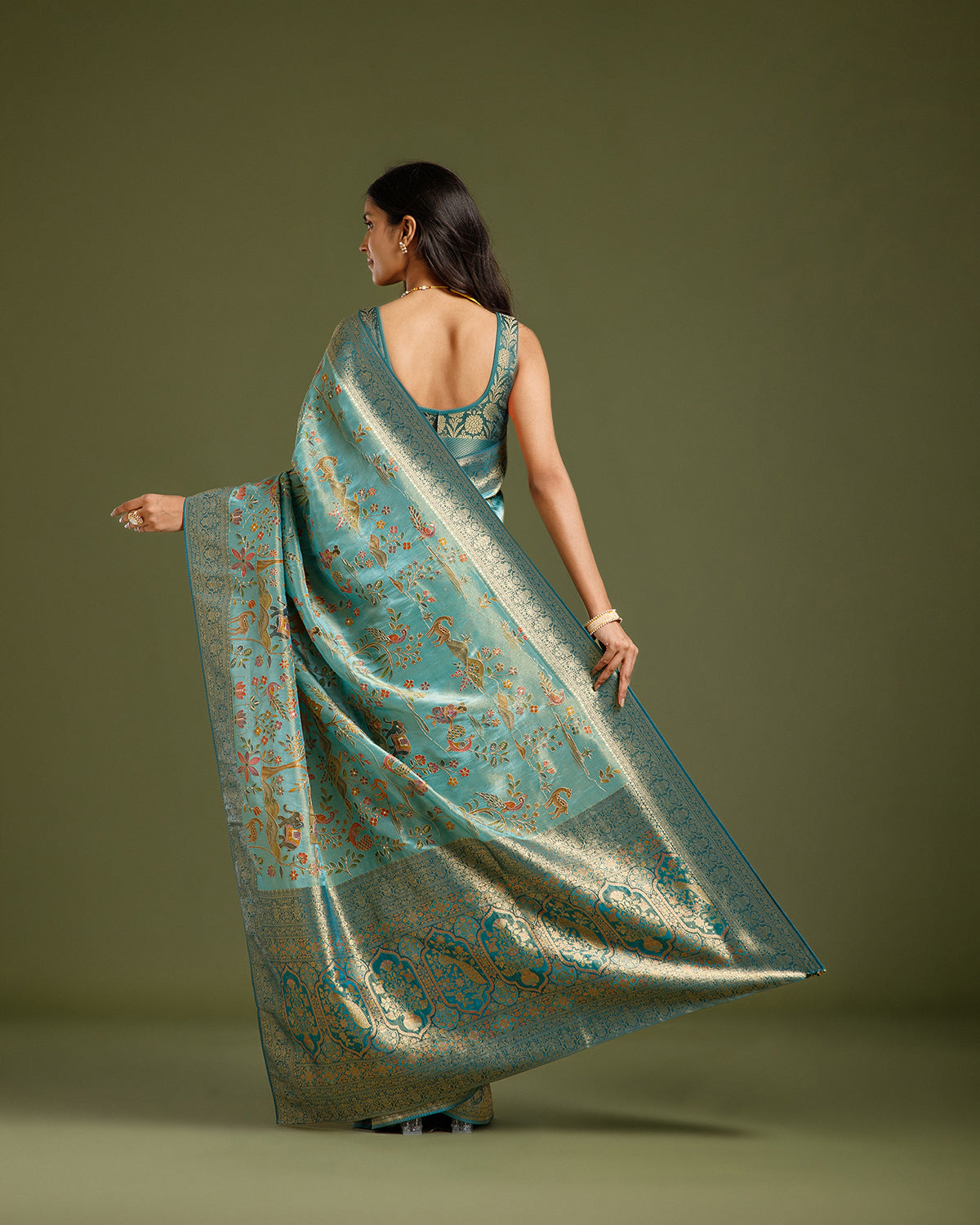 Pista Green Georgette Saree with Zari, Sequin & Zari Weaving