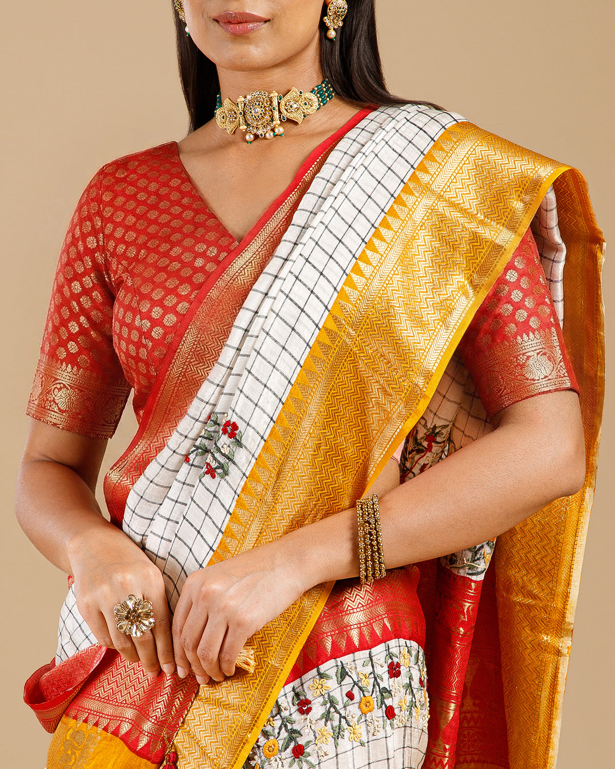 Designer Summer Wear White Linen Saree with Resham Work - House of Surya