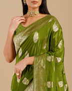 Green Dola Silk Saree with Elegant Resham Bootie Work - House of Surya