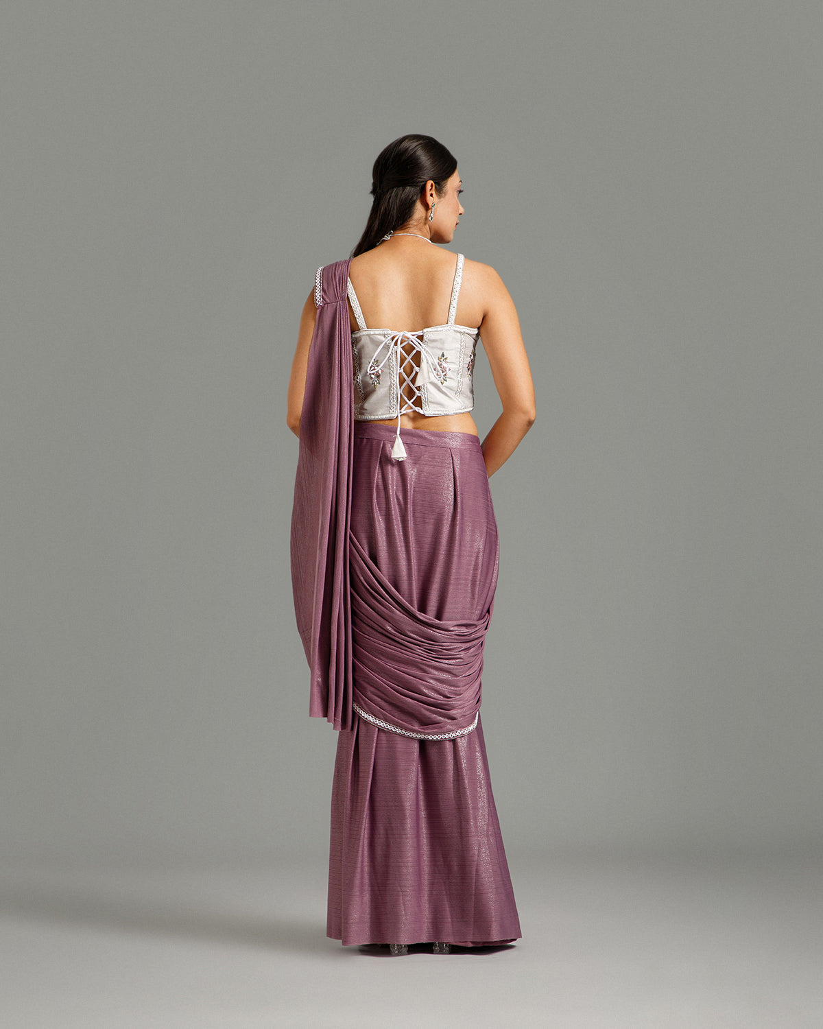 Lavender Lycra Saree with Resham Work