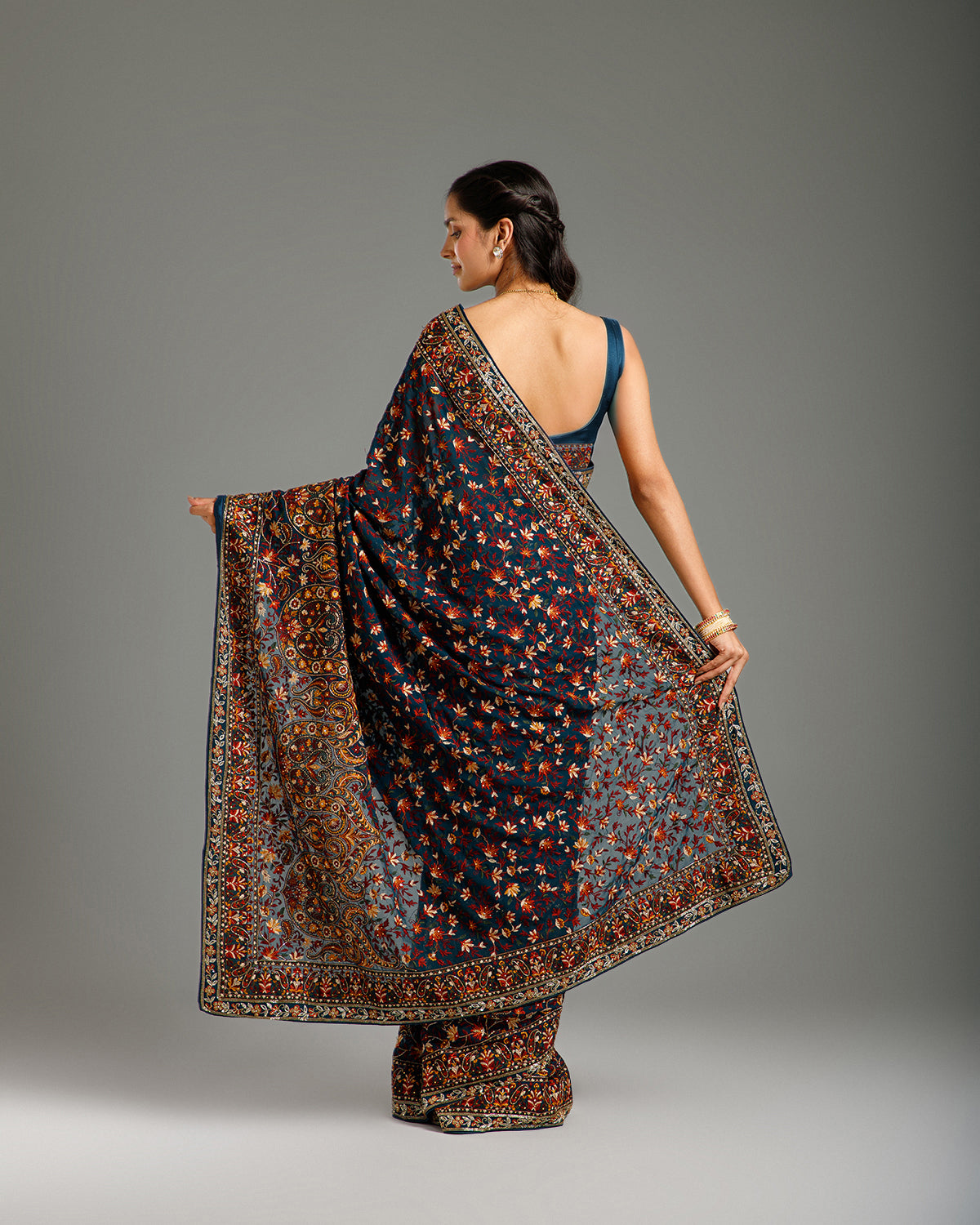 Peacock Green Georgette Saree with Beads, Nulki, Resham & Stone Work