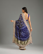 Navy Blue Satin Crepe Saree with Beads, Nulki, Zari, Moti, Kundan & Sequin Work