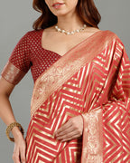 Premium Gajari Georgette Saree with Traditional Khaddi Zari Weaving Work - House of Surya