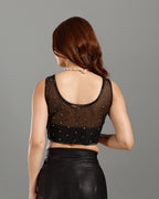 Black Lycra Drape Saree with Hand Work - House of Surya