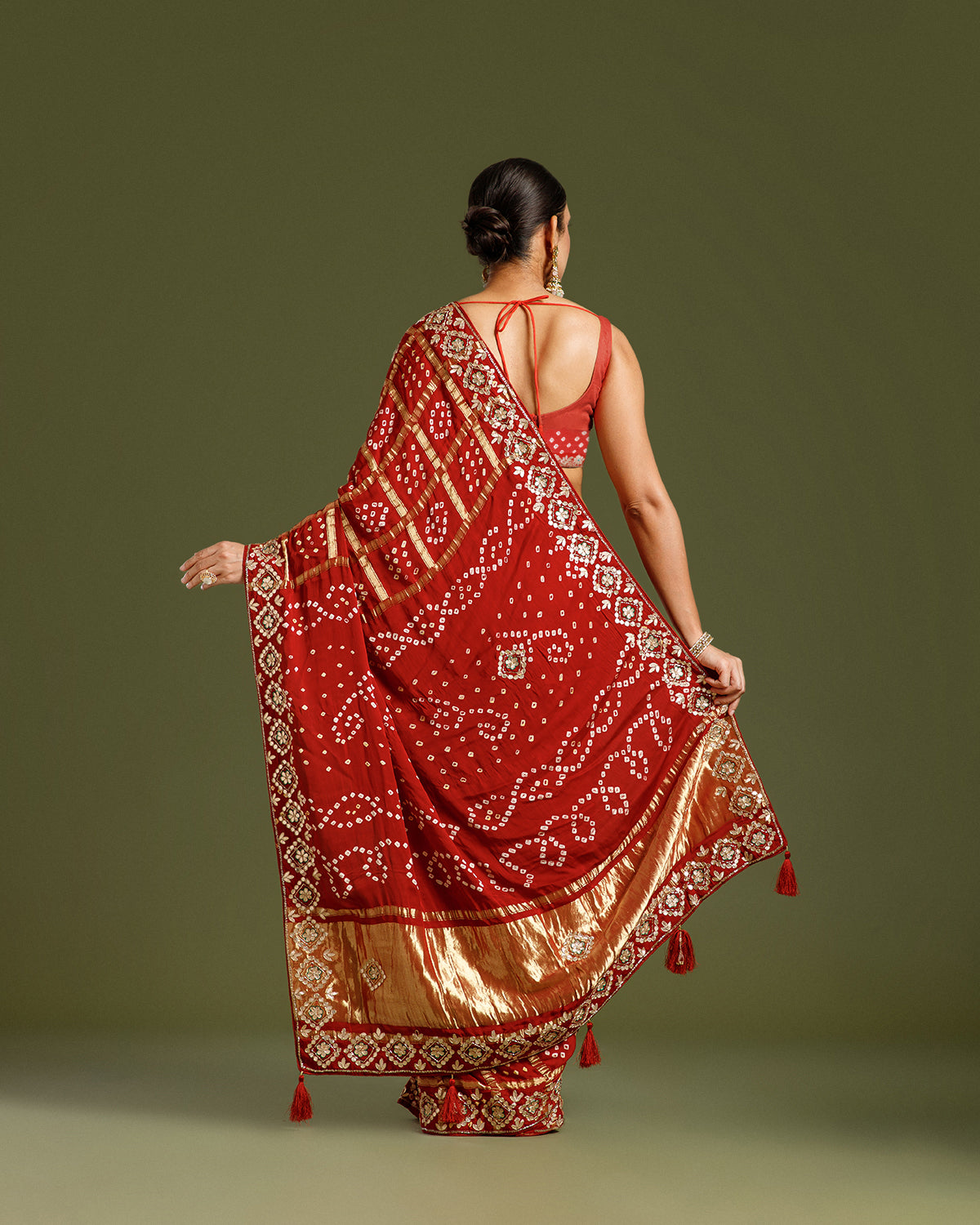 Maroon Satin Silk Saree with Dabka, Gota Patti & Resham Work