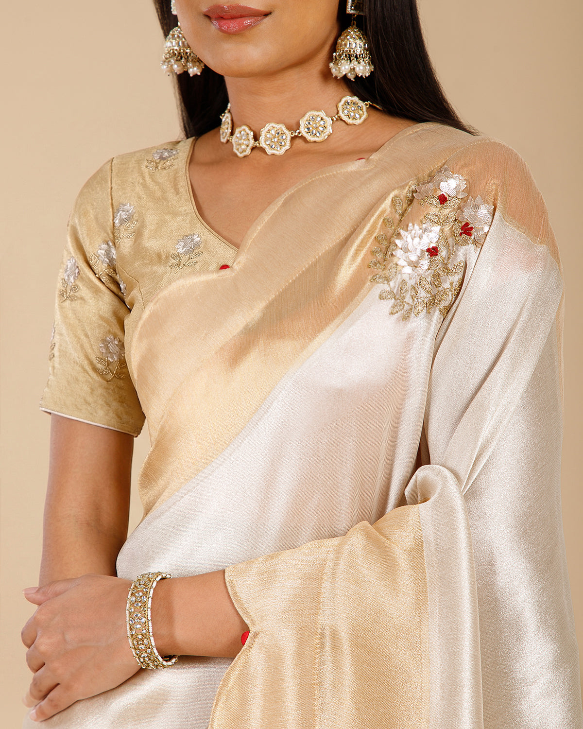 Golden Tissue Georgette Saree with Gota Patti & Sequence Work - House of Surya