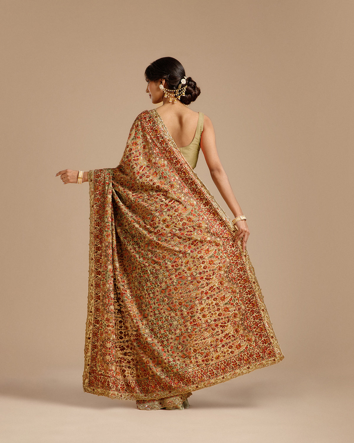 Pista Green Georgette Saree with Resham, Zari, Beads & Cutdana Work