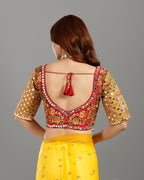 Yellow Net Saree with Sequence, Cutdana & Resham Work - House of Surya