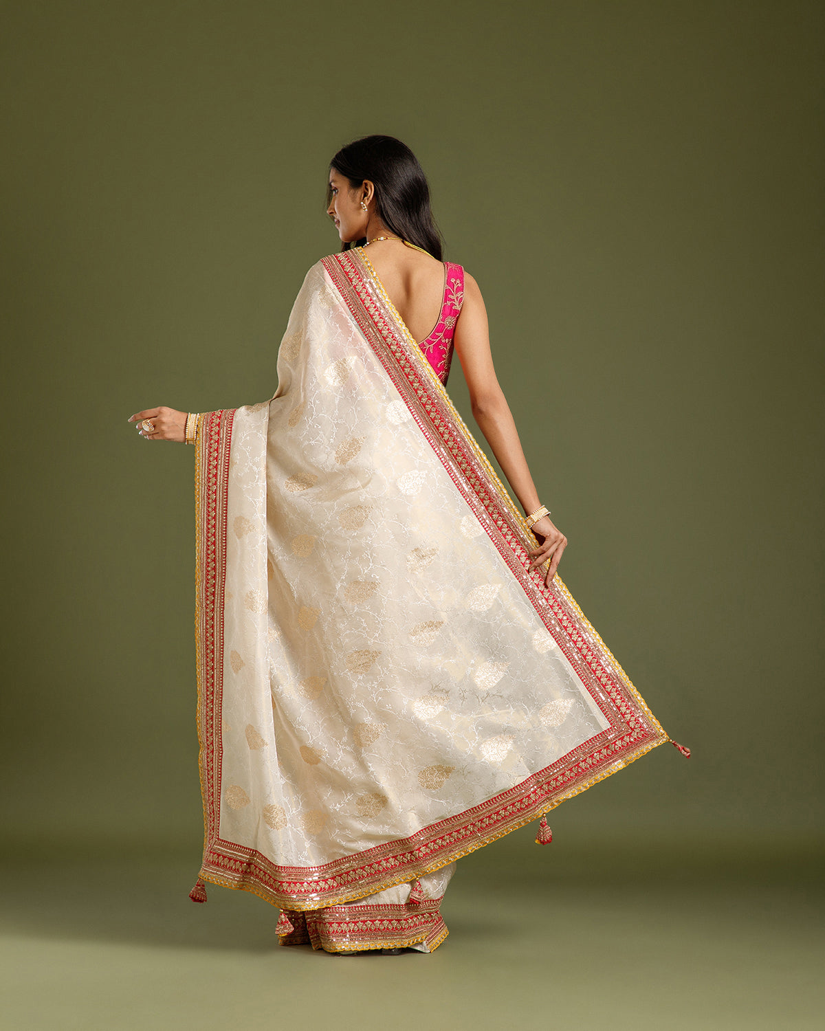 Ivory Tissue Silk Saree with Dori, Sequin & Zari Work