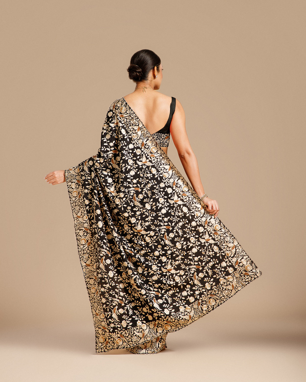 Black Organza Silk Saree with Parsi Resham Work